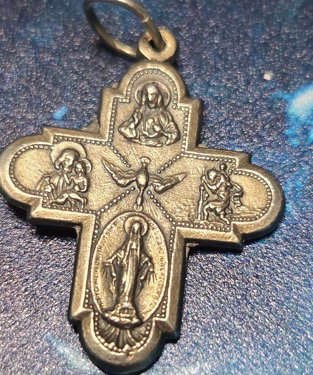 Vintage Catholic Four-Way Cross Medal Pendant Italy